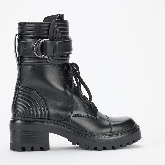 New - DKNY Women's Smooth Lace Up Leather Combat Boot - Picture 1 of 5